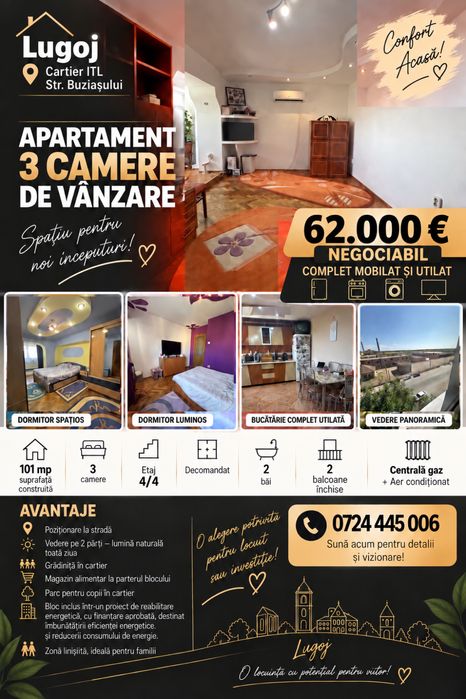 Apartament 3 camere- decomandat