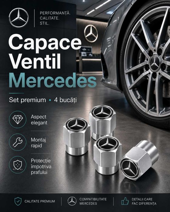 Set 4 capacele negre valva / ventil roata Mercedes