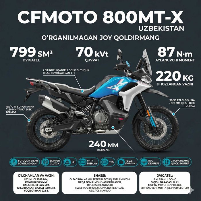 Мотоцикл CFMOTO 800MTX с 2х летней гарантией от официального дилера