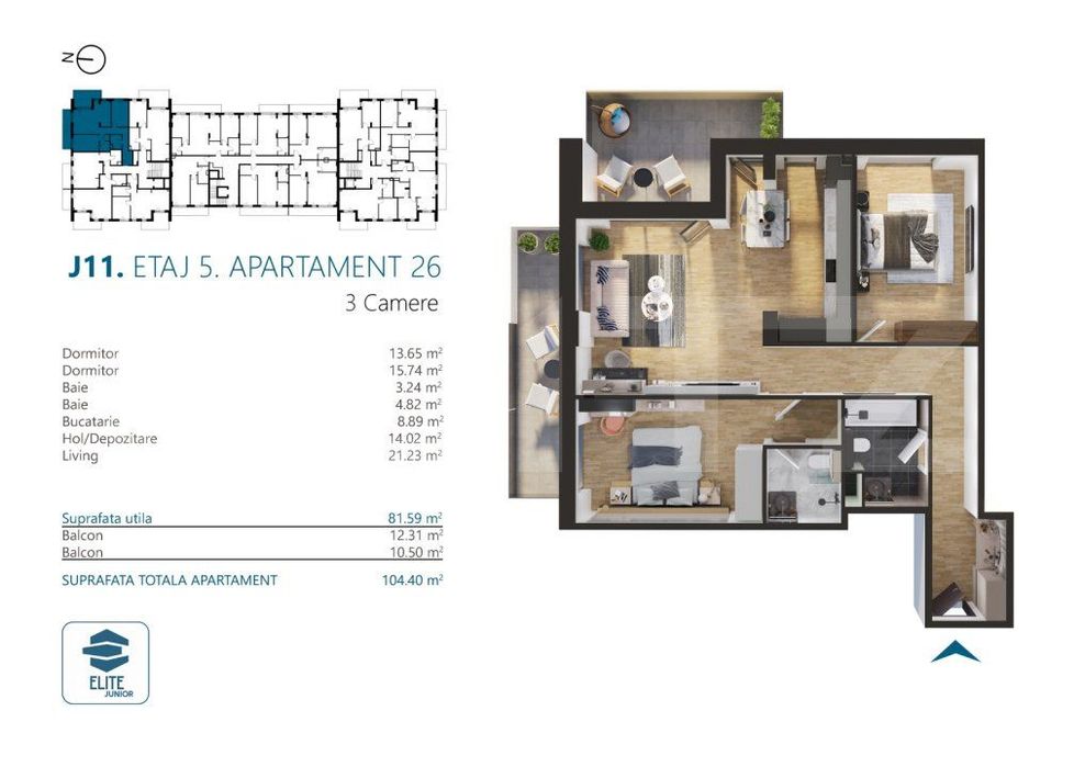 Apartament cu 3 camere, 82 mp, Ansamblu Rezidential, zona RIVUS