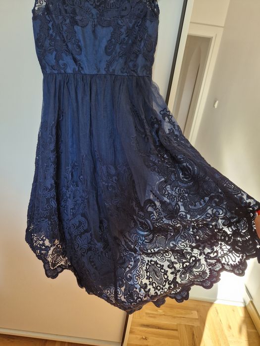 Нова тъмносиня рокля с дантела размер М