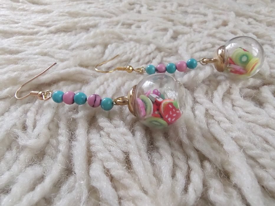 Ръчноизработени авторски обици с два цвята тюркоаз