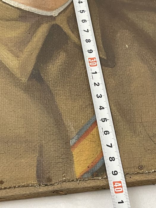 Tablou vechi, romanesc. Portret de soldat! Pictura ulei pe panza sac