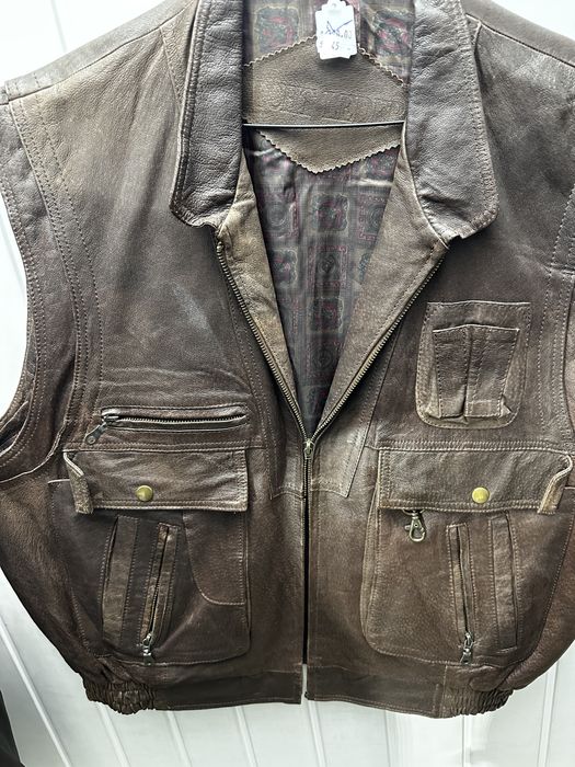 Vesta moto din piele maro XXL fermoar defect