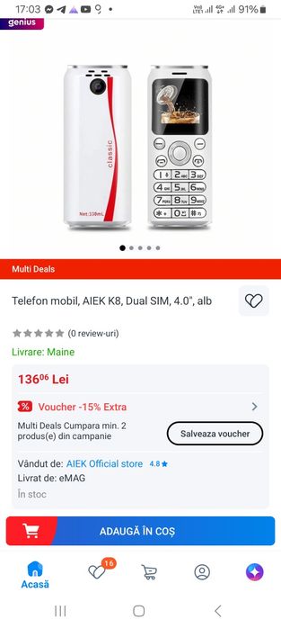 Vand telefon în miniatura, dual sim, sigilat, 2 ani garantie la Emag
