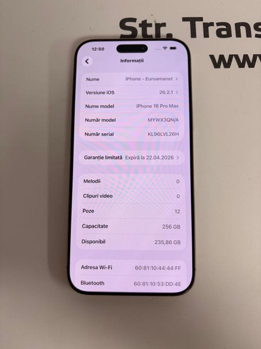 Telefon iPhone 16 Pro Max, 256GB, 5G, Desert Titanium bat.99% -T-