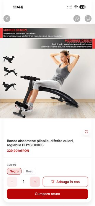 Banca abdomene pliabila reglabila noua in cutie, pret 230 lei