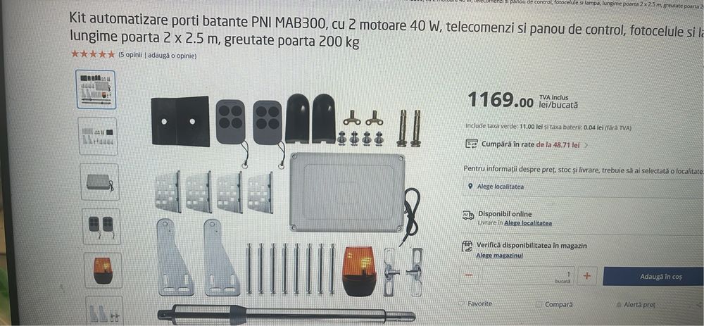 Kit automatizare  pentru porti batante PNI
