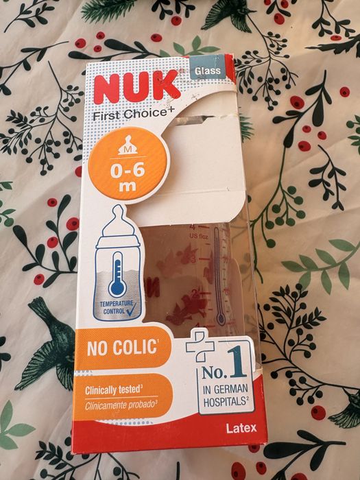 Стъклено шише с каучуков биберон Nuk - 120мл розово