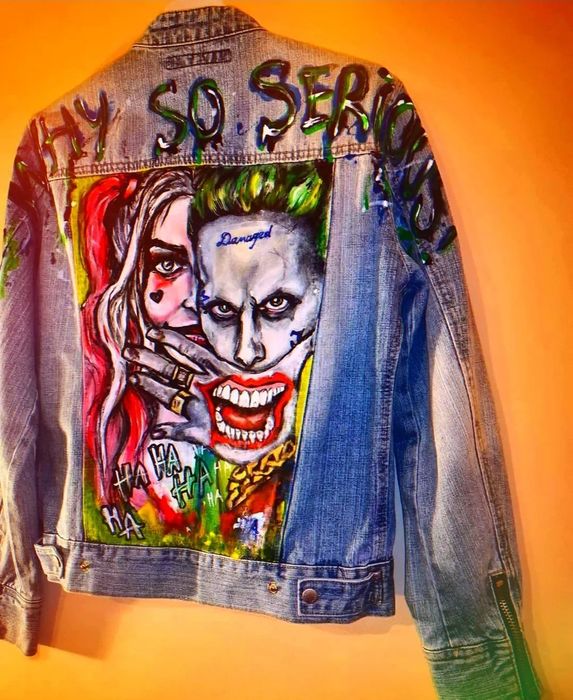Мъжко яке с Жокера, ръчно рисувано