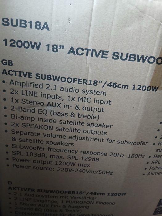 Vând subwoofer activ ibiza 18