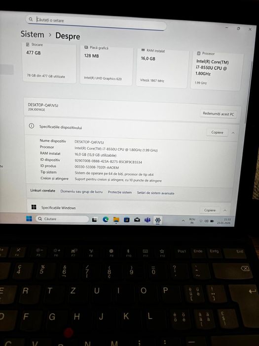 Laptop ThinkPad I7 8850 16GB Ram 500Gb SSD