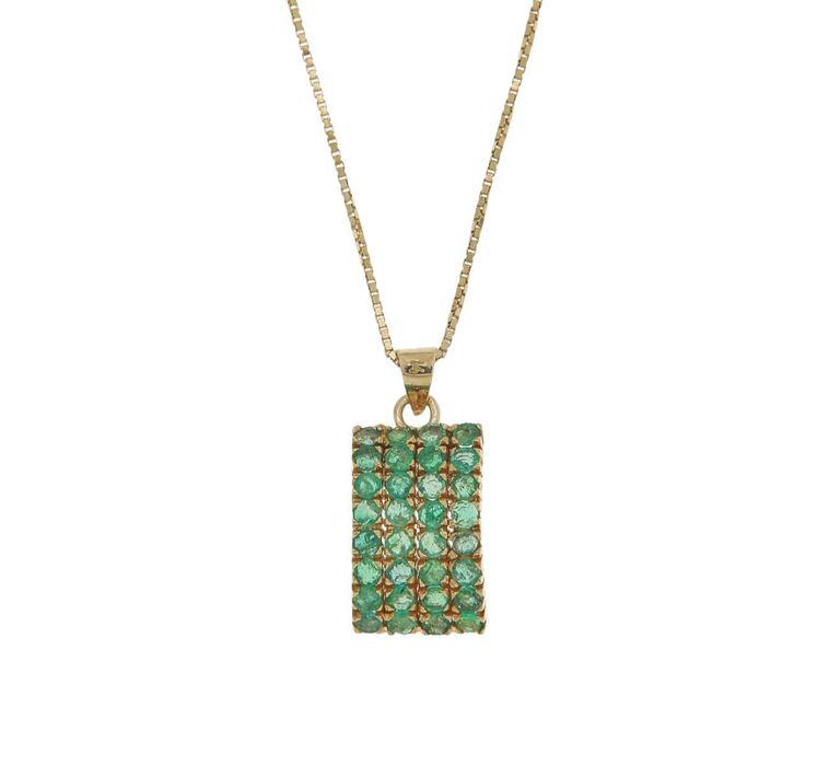 Lanț cu pandantiv din aur, decorată cu smaralde