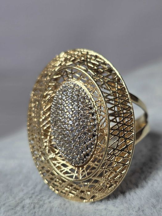 Inel Filigran din Aur 14K cu Zirconii Strălucitoare – Design Elegant
