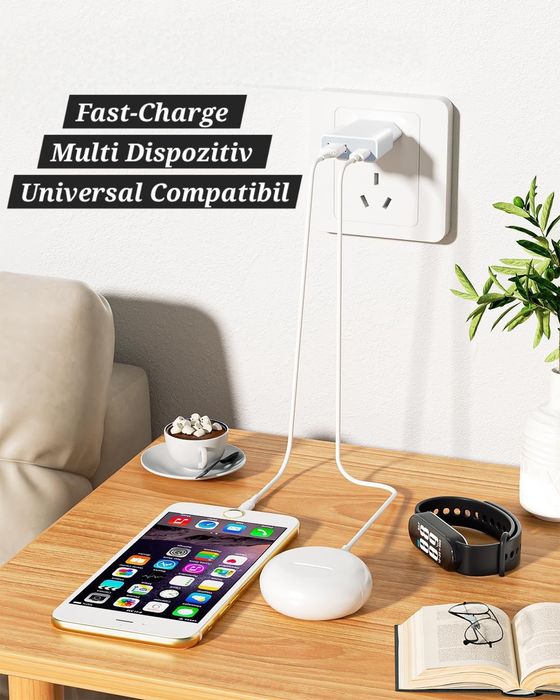 Încărcător dual Usb-UsbC. Fastcharge. Iphone/Android. Orice dispozitiv
