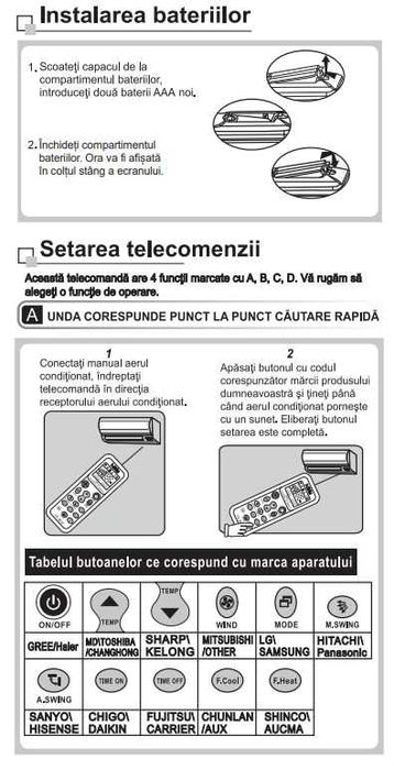 Telecomanda universala AC aer conditionat, Telecomanda AC Yamatsu