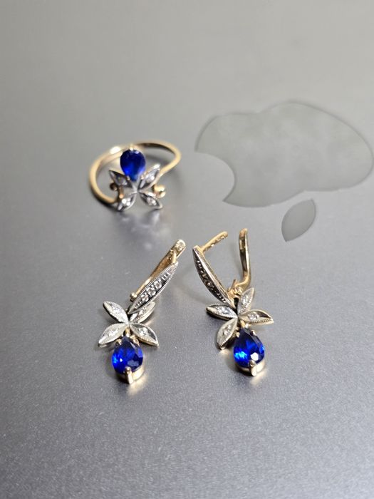 Серёжки +кольцо золотой набор