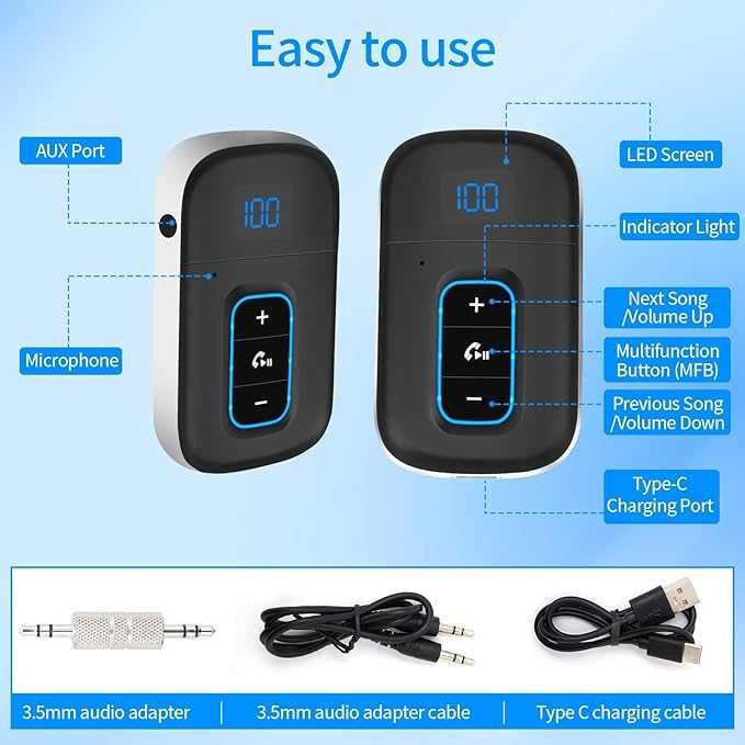 Bluetooth стерео адаптер с LED дисплей за автомобил