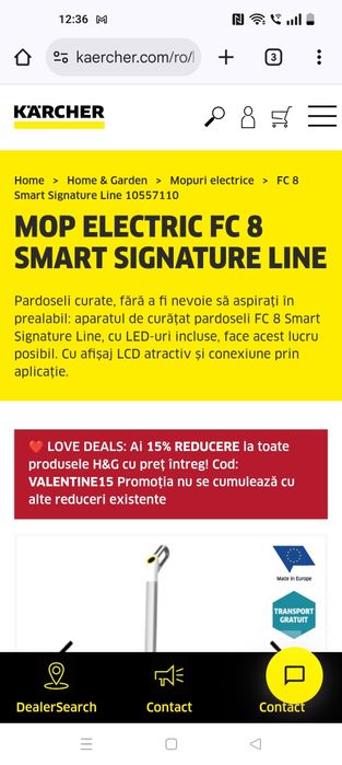 Vând mop Karcher FC 8 Smart signature line nu Dyson