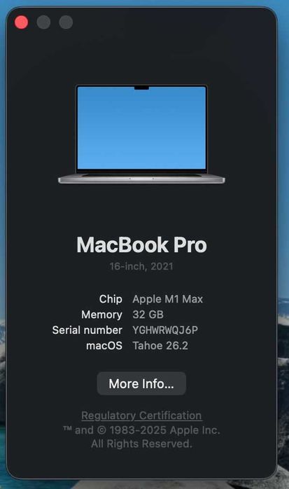 Laptop Apple Macbook Pro M1 Max 16" Space Gray 32 GB Ram 1 TB SSD 2021