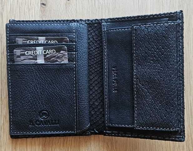 Мъжки кожен портфейл Cavalli Кавали черен от змийска кожа НОВ