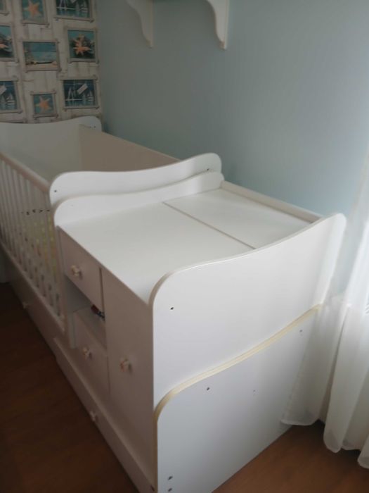 Детска дървена кошара 3 в1 с люлеещ механизъм Лорели