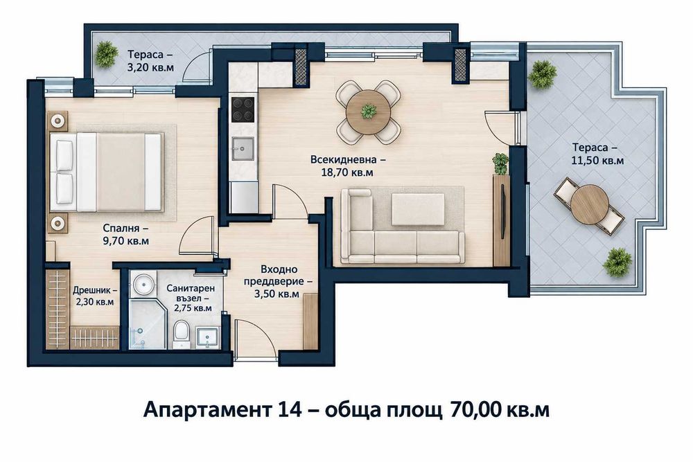 Продава се Двустаен апартамент в Благоевград, Широк център - 70 кв.м за 1550 €/кв.м - Снимка #3