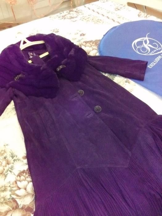 Пальто эксклюзивное осень-весна из натуральной замши, р 52-54