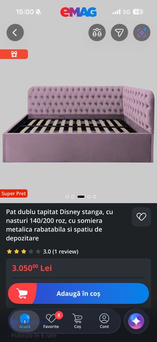 Pat de vanzare tapitat roz