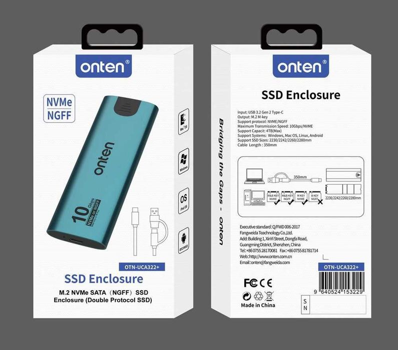 Внешний корпус бокс для  SSD M.2 NGFF 5-10-20Gbps Onten+ доставка 24/7