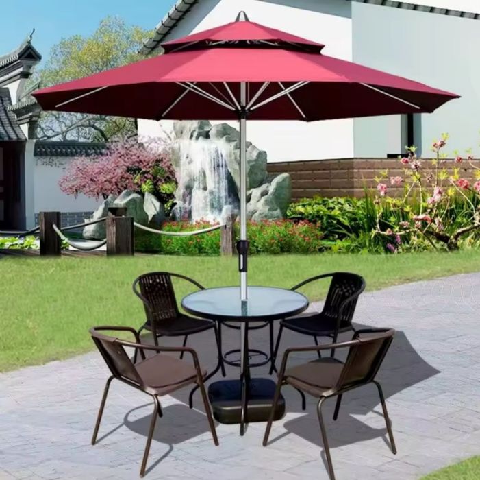 Плажен / Градински чадър с двоен таван + стойка