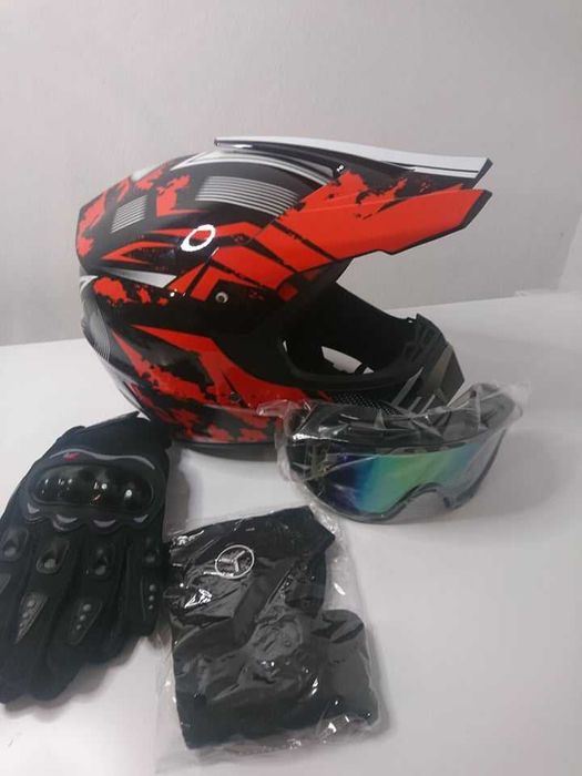 Set casca enduro+Ochelari+Manusi+Cagula