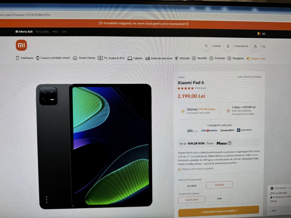 Tableta Xiaomi Pad 6, 11", 8GB RAM, 256GB, Gravity Gray