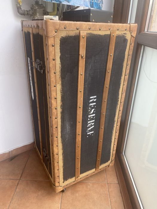 Minibar lemn si piele - stil industrial