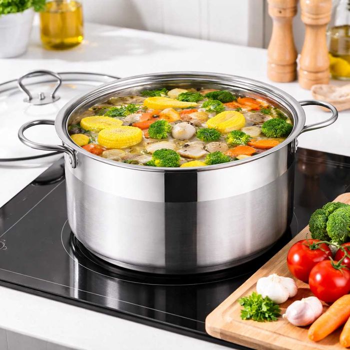 Cratita inox Royalty Line 10L cu capac din sticla 36x14 cm