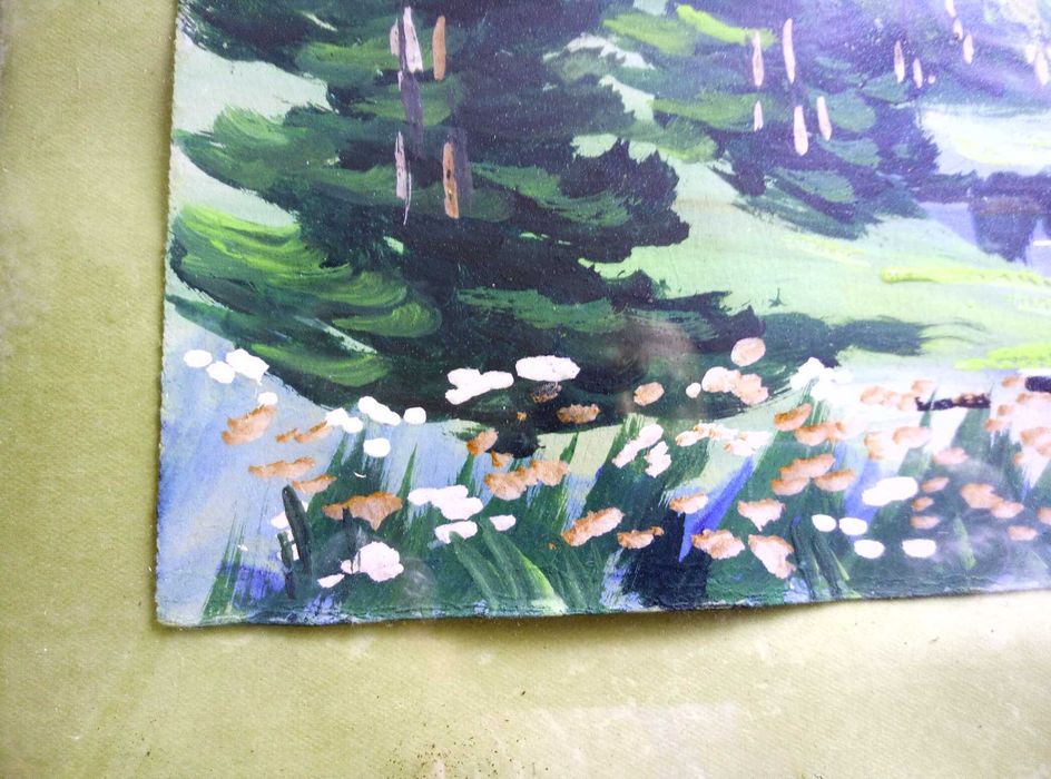 Стара МАСЛЕНА КАРТИНА Море и Планински Пейзаж ТЕМПЕРА - 70те Години БГ