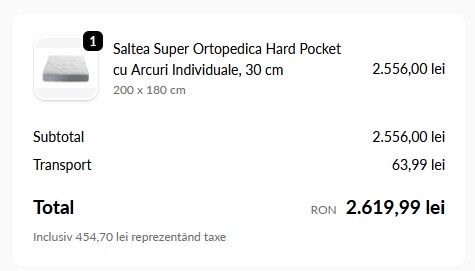 Vand Saltea 180x200 cm Cadar Super Ortopedica Hard Pocket