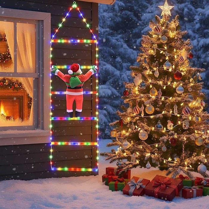 Катерещ се дядо коледа по LED стълбичка 1.5м многоцветна светлина