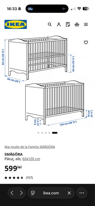 Patut alb IKEA cu saltea