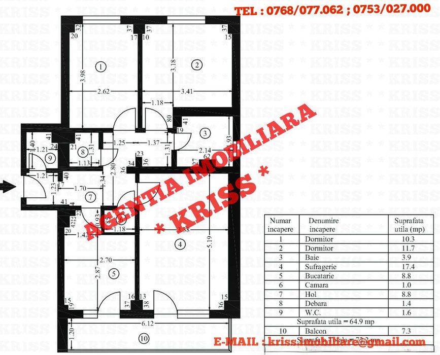 Super Ofertă! 3 Camere GĂVANA 3 Piață Confort 1 DEC. 2 Băi Liber 72 Mp
