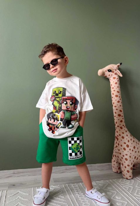 Детски комплект Minecraft - тениска и къси панталони 100% памук