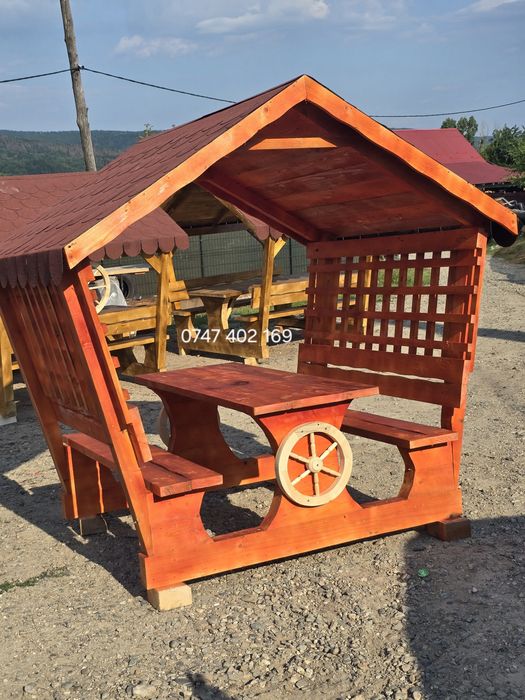 Set masă cu băncute si scaune rustic  din lemn  balansoar leagan