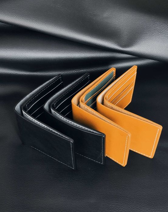 Ръчно изработени минималистични кожени портфейли за мъже, черни