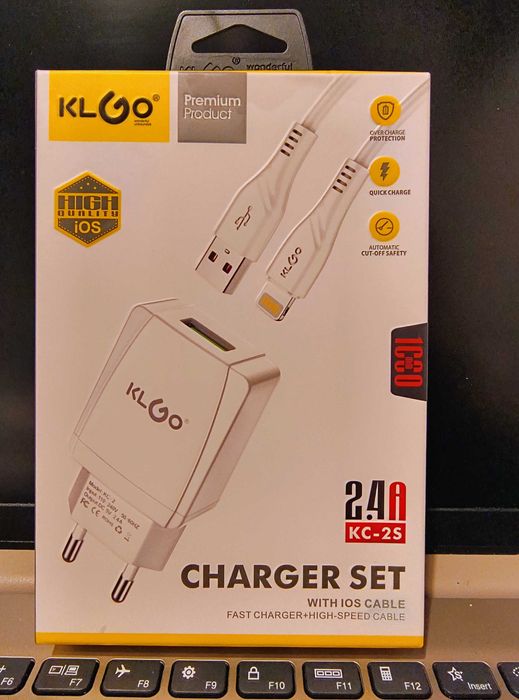Set Incarcator Rapid KLGO + Cablu pentru iPhone KC-2S