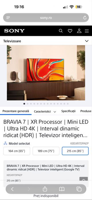 Sony BRAVIA 7 85” Mini LED 4K 120Hz K-85XR70, garanție 2027