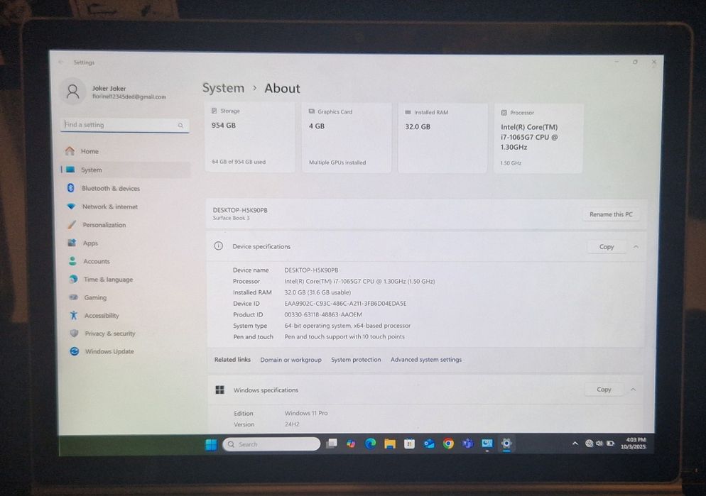 Microsoft Surface Book 3 – Intel Core i7, 32GB RAM, 1TB SSD, NVIDIA 4G