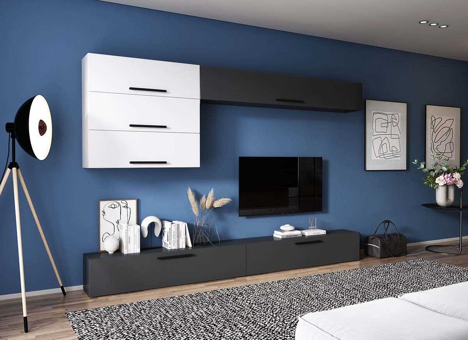 Living Pati 167 – Mobila Sufragerie Gri Antracit + Alb