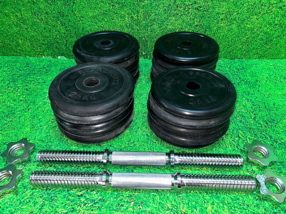 Set gantere cu discuri din fier cauciucate 45kg 30/31mm