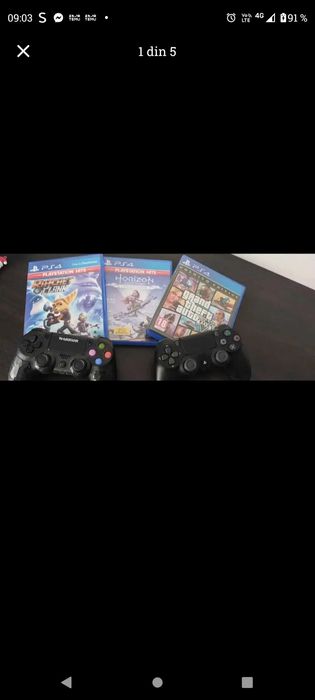 PS4 SLIM , 2 manete și trei jocuri