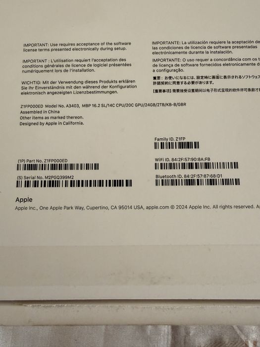 Macbook M4 PRO 2TB, 24GB RAM